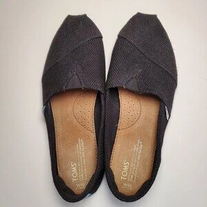 TOMS Women's Loafer Alpargatas Black Canvas & Sole Slip-On Casual Flat 10